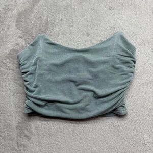 Mable Crop Top Corset Women's Small Sage Green Ruched‎ Metallic Shimmer Back Zip